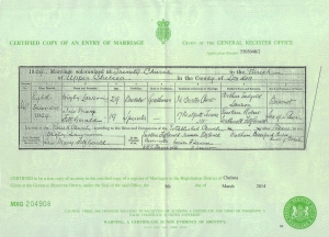 Iris Mary Fitzgerald (Lawson) Marriage Certificate - 8th December 1909